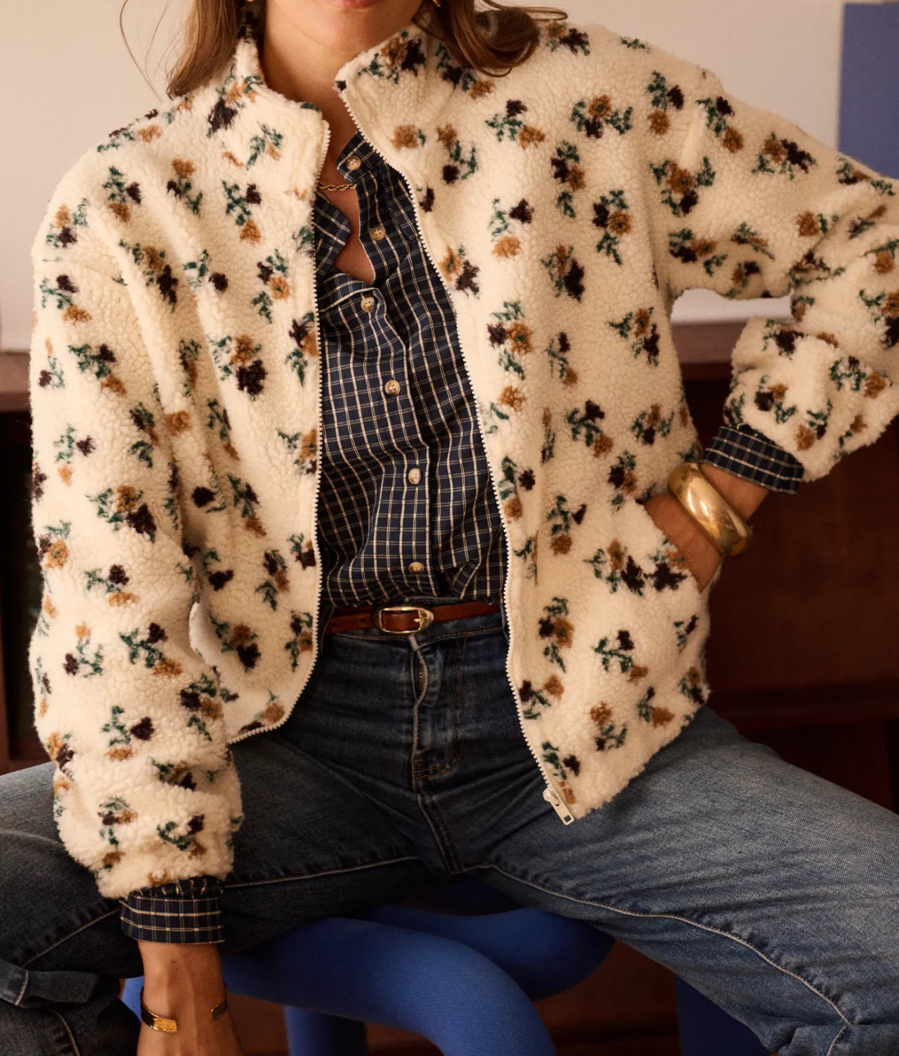 Veste Moumoute Imprimé Fleuri – Douceur et Style pour l'Hiver