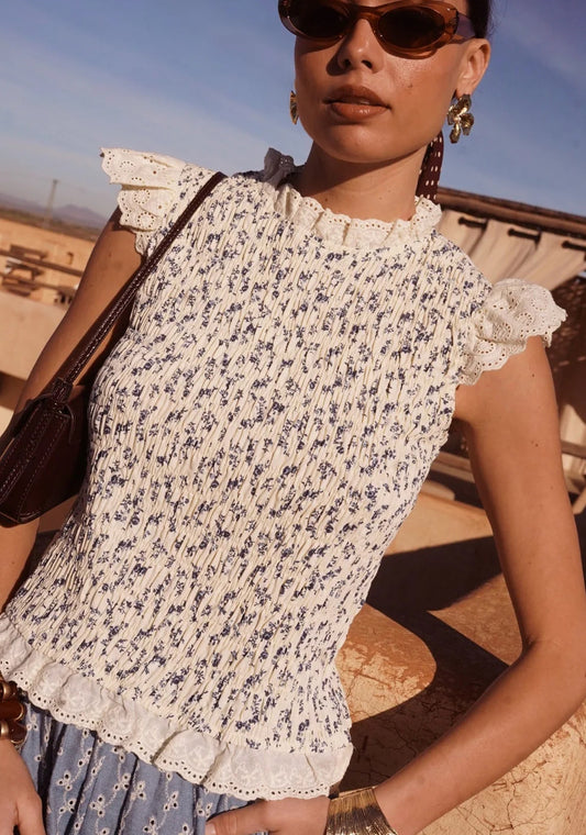 Blouse smockée fleurie en coton – Esprit bohème chic