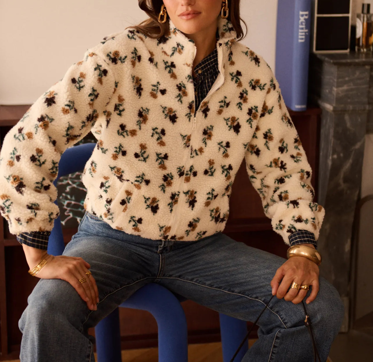 Veste Moumoute Imprimé Fleuri – Douceur et Style pour l'Hiver
