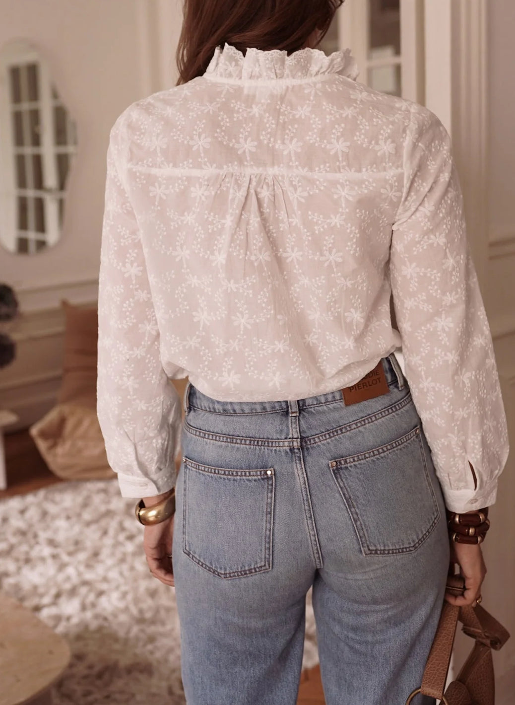 Chemise Broderie Anglaise Volantée — Blanc