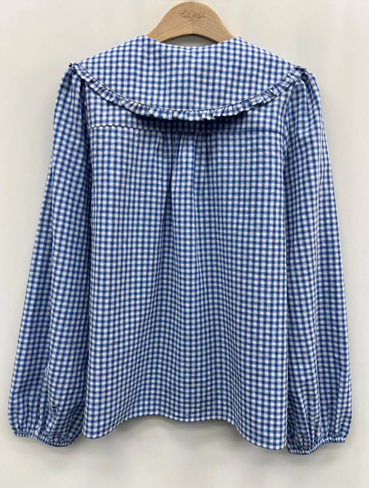Blouse Gingham à Grand Col Claudine Festonné – 100% Coton