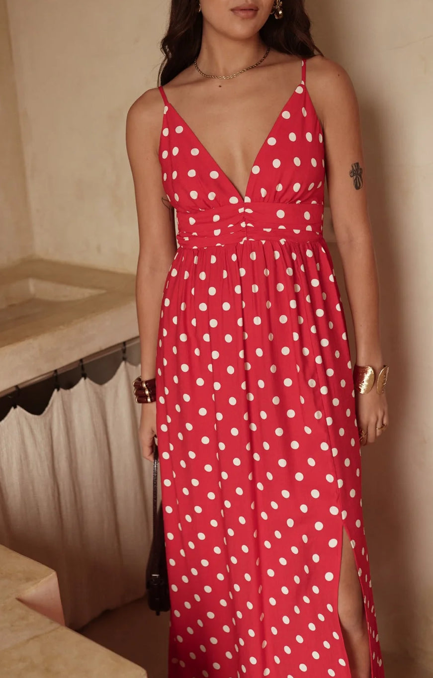 Robe Maxi à Pois "Clarisse" – Rouge Coquelicot & Esprit Rétro