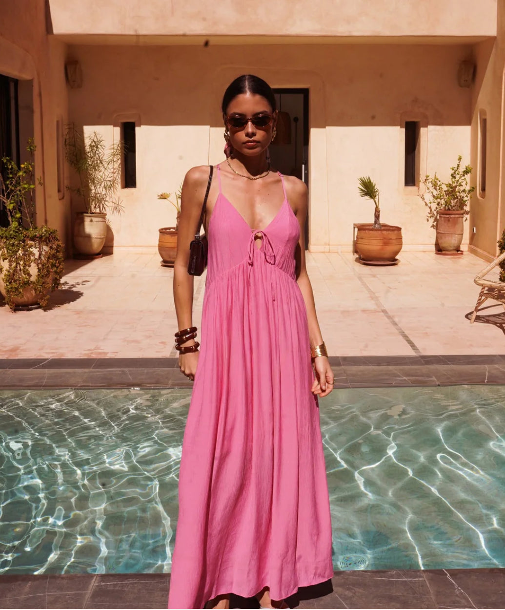 Robe Maxi "Baia" – Rose Fuchsia & Dos Croisé