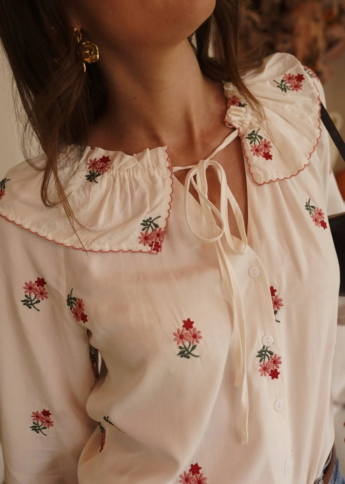 Chemise Broderies Fleurs — Ecru