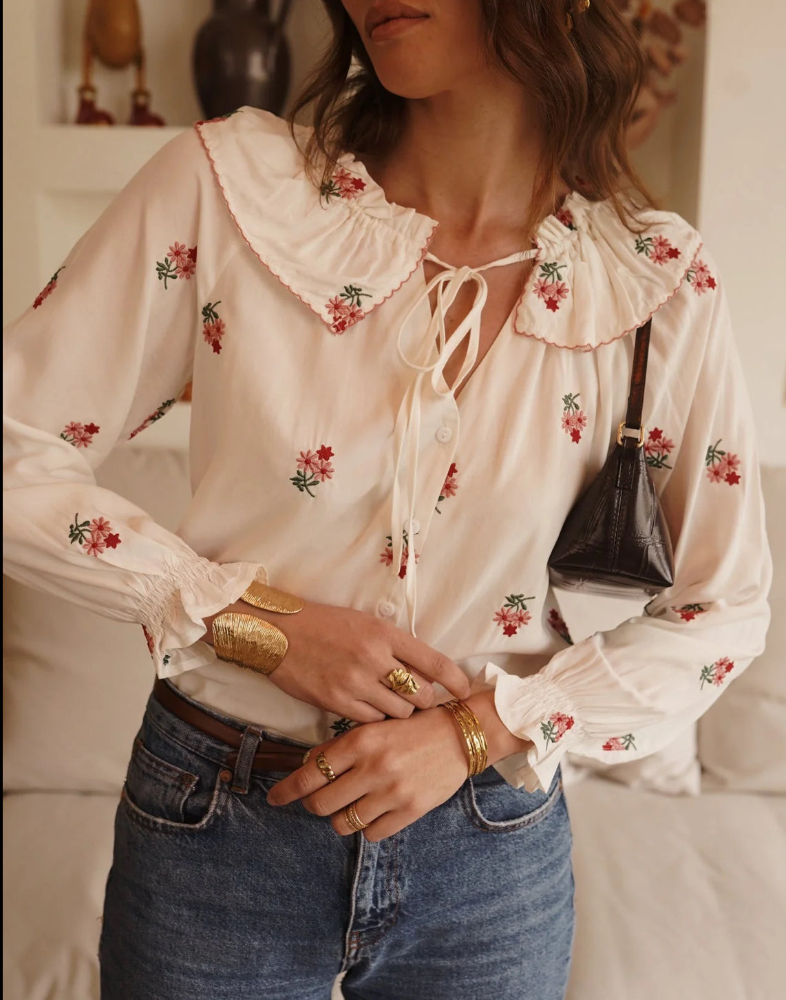 Chemise Broderies Fleurs — Ecru