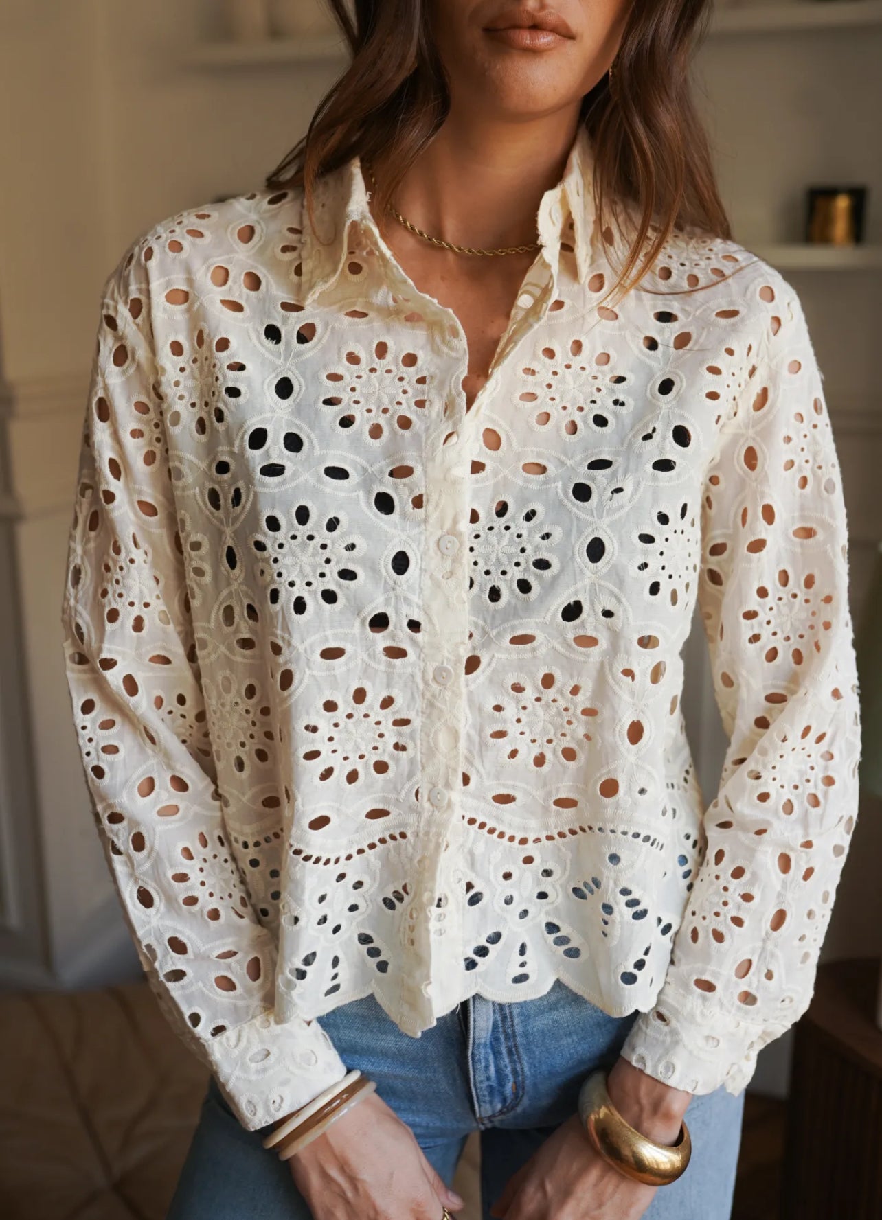 Chemise Romantique en Broderie Anglaise – 100 % Coton