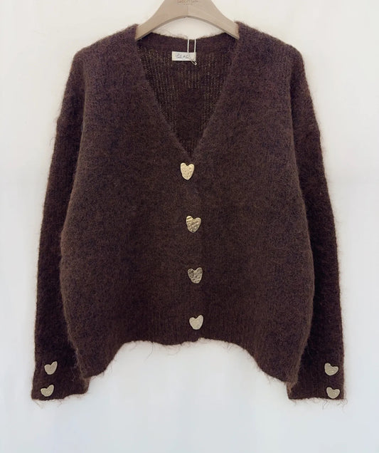 Gilet Moelleux Chocolat à Boutons Cœurs Dorés – Lili & Lala
