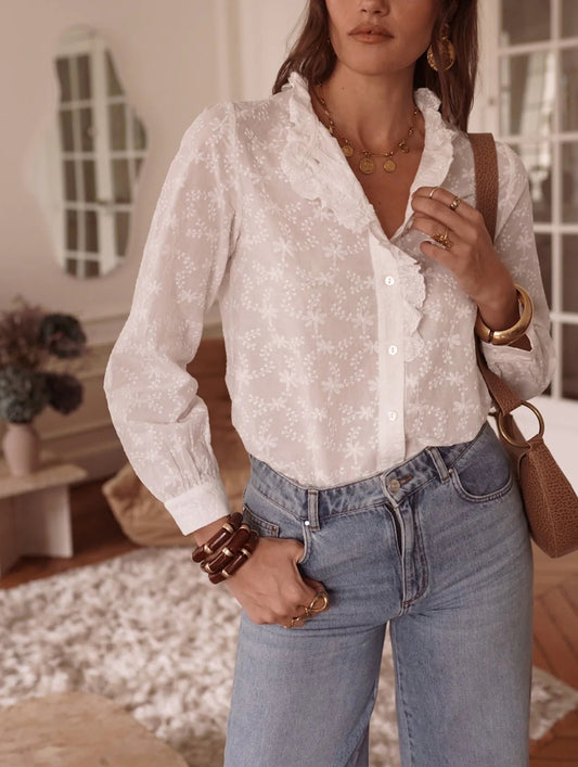 Chemise Broderie Anglaise Volantée — Blanc