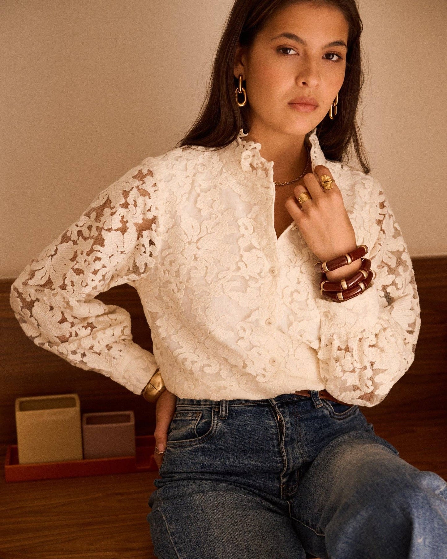 Blouse Alba: Beige / L