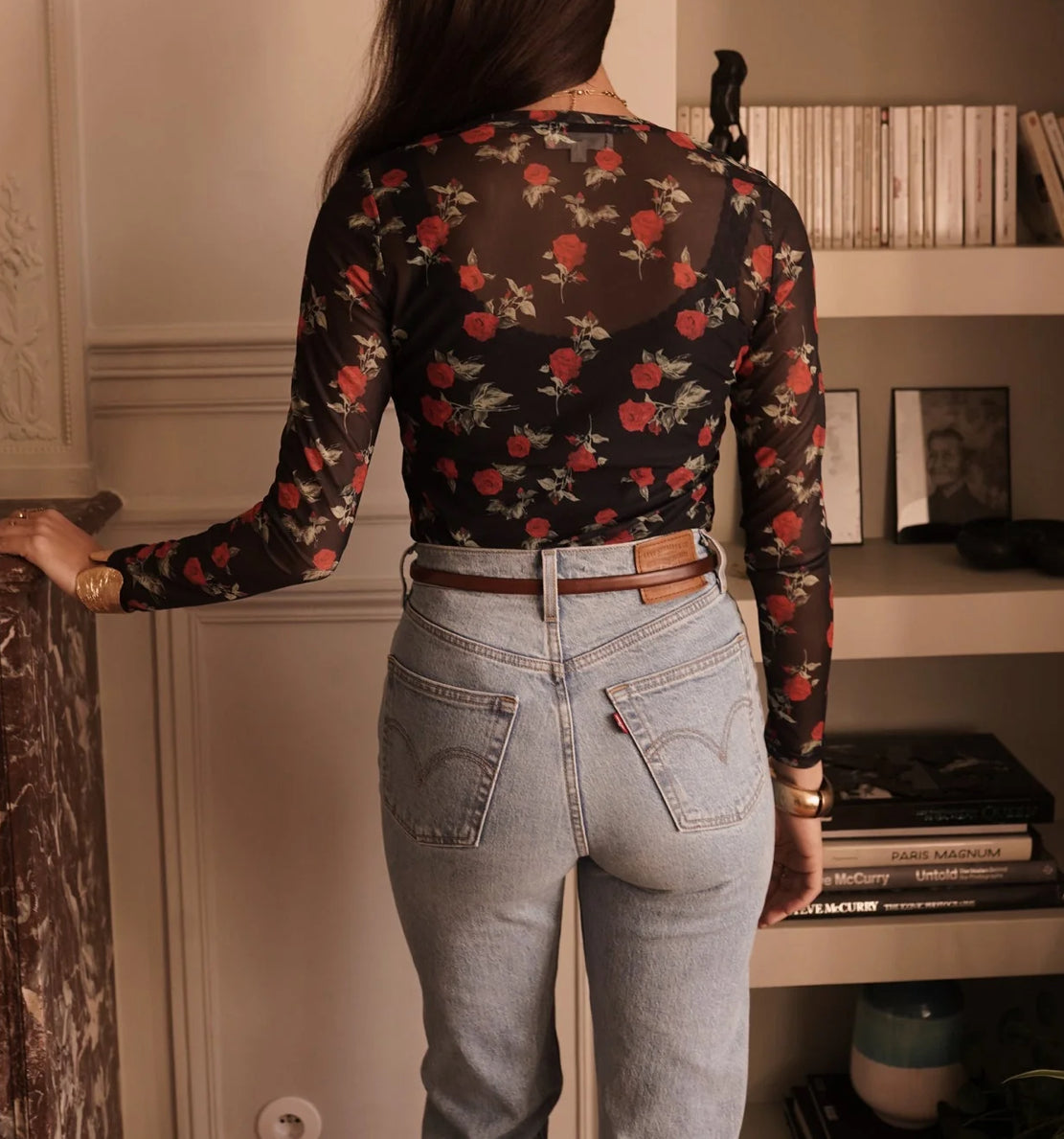 Top Mesh Roses — Black