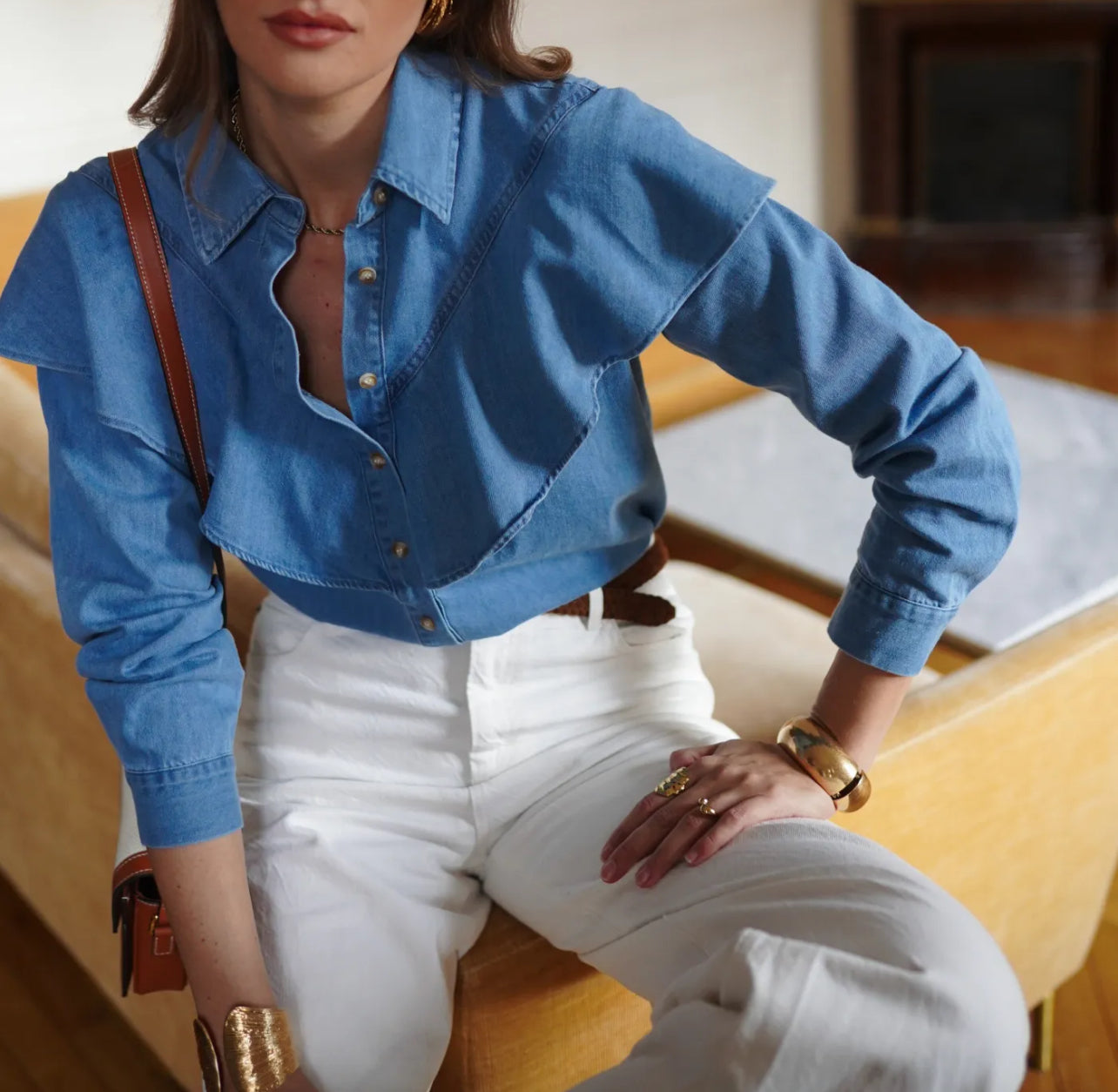 Chemise en Denim Volantée "Léonie" – 100% Coton Doux