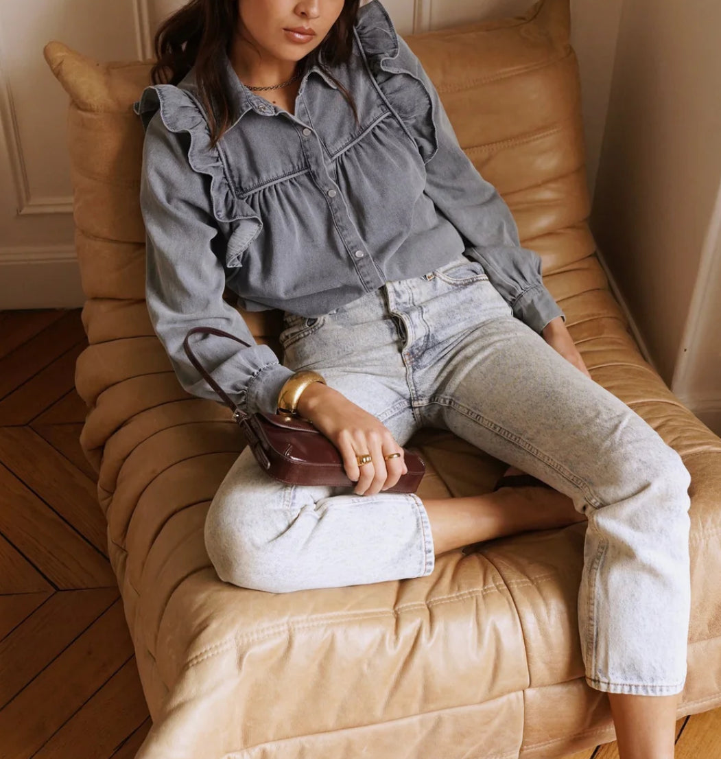 Blouse "Albane" en Broderie Anglaise – 100% Coton & Col Volanté