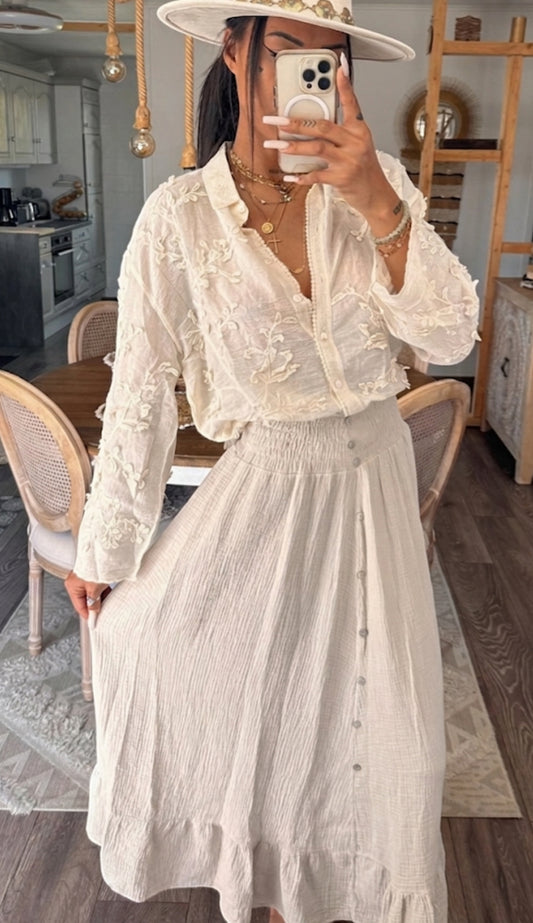 Jupe Longue Gaze de Coton & Taille Smockée – Collection Boho