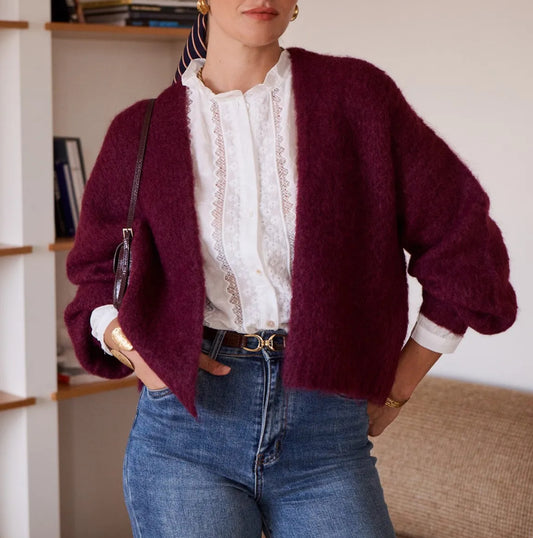 Gilet Doudou Bordeaux en Maille Douce – Maille Moelleuse & Style Cocon