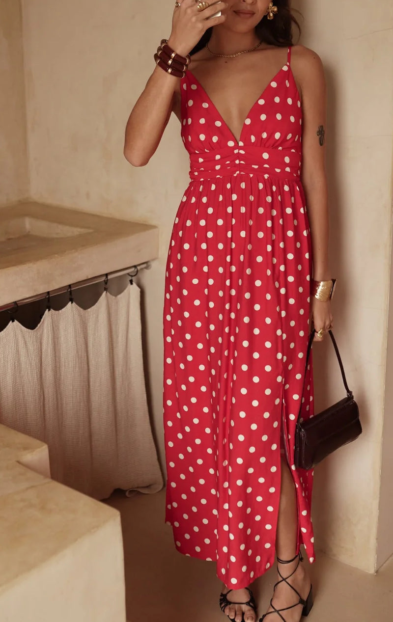 Robe Maxi à Pois "Clarisse" – Rouge Coquelicot & Esprit Rétro