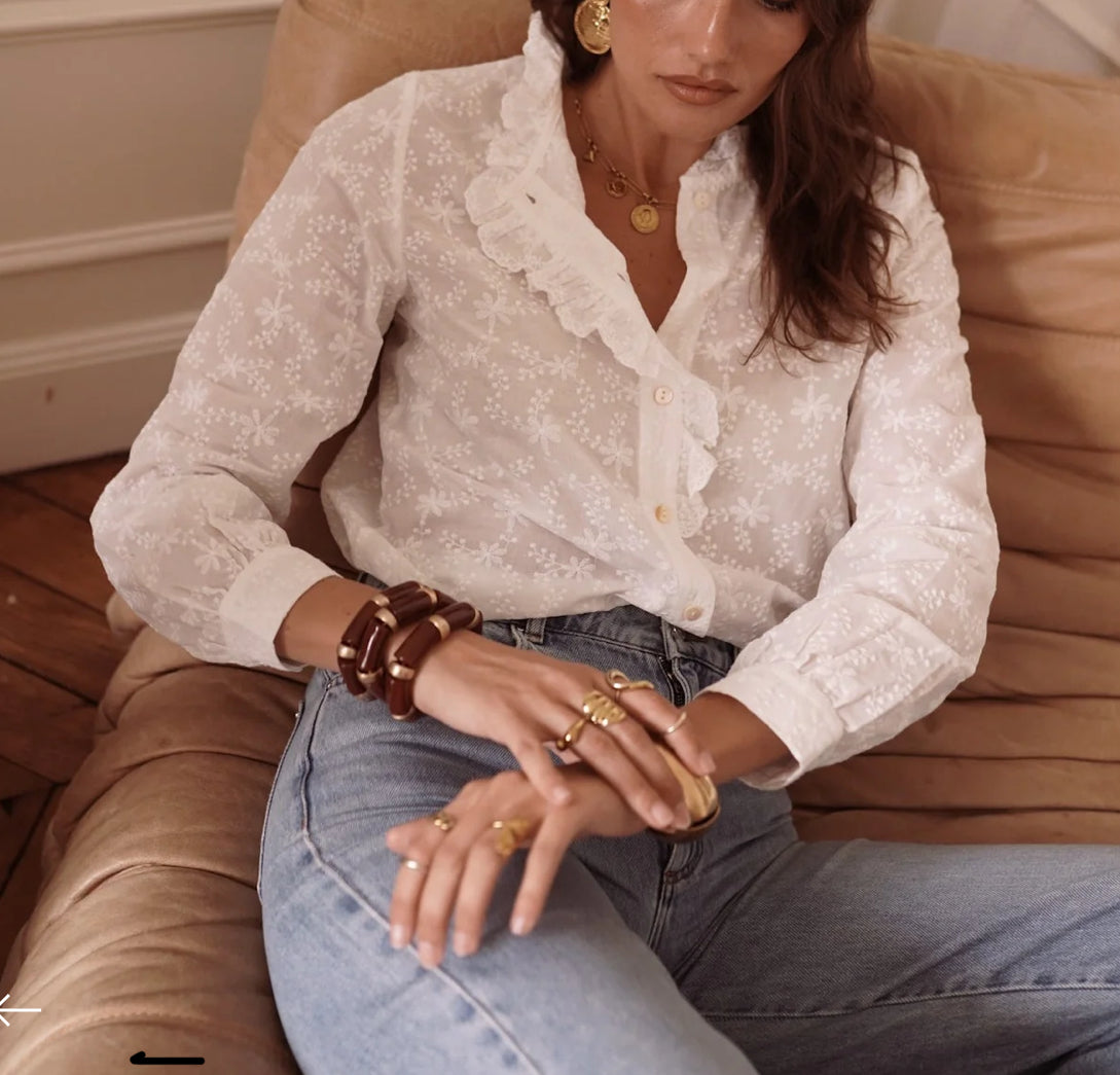 Chemise Broderie Anglaise Volantée — Blanc